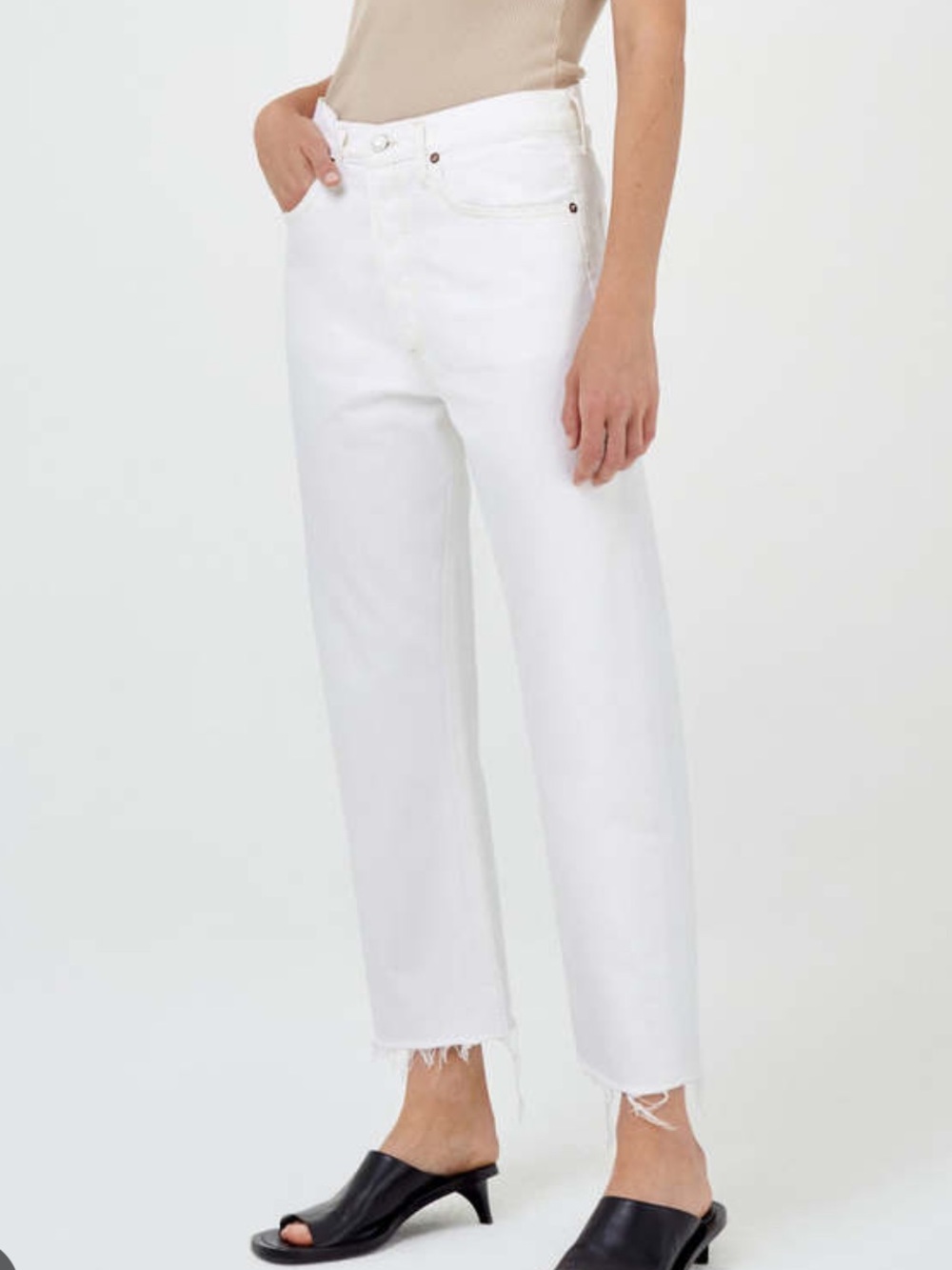 Agolde White Straight-Leg Jeans with Raw Hem